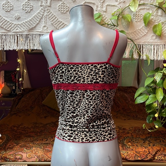 Vintage goth grunge Cheetah Leopard print red lace trim camisole tank top - Picture 2 of 2